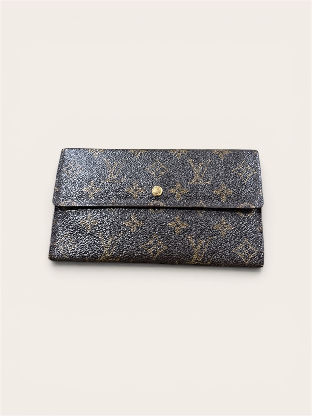 Louis Vuitton Monogram Canvas Fold-Over Wallet in Dark Brown with Gold Snap